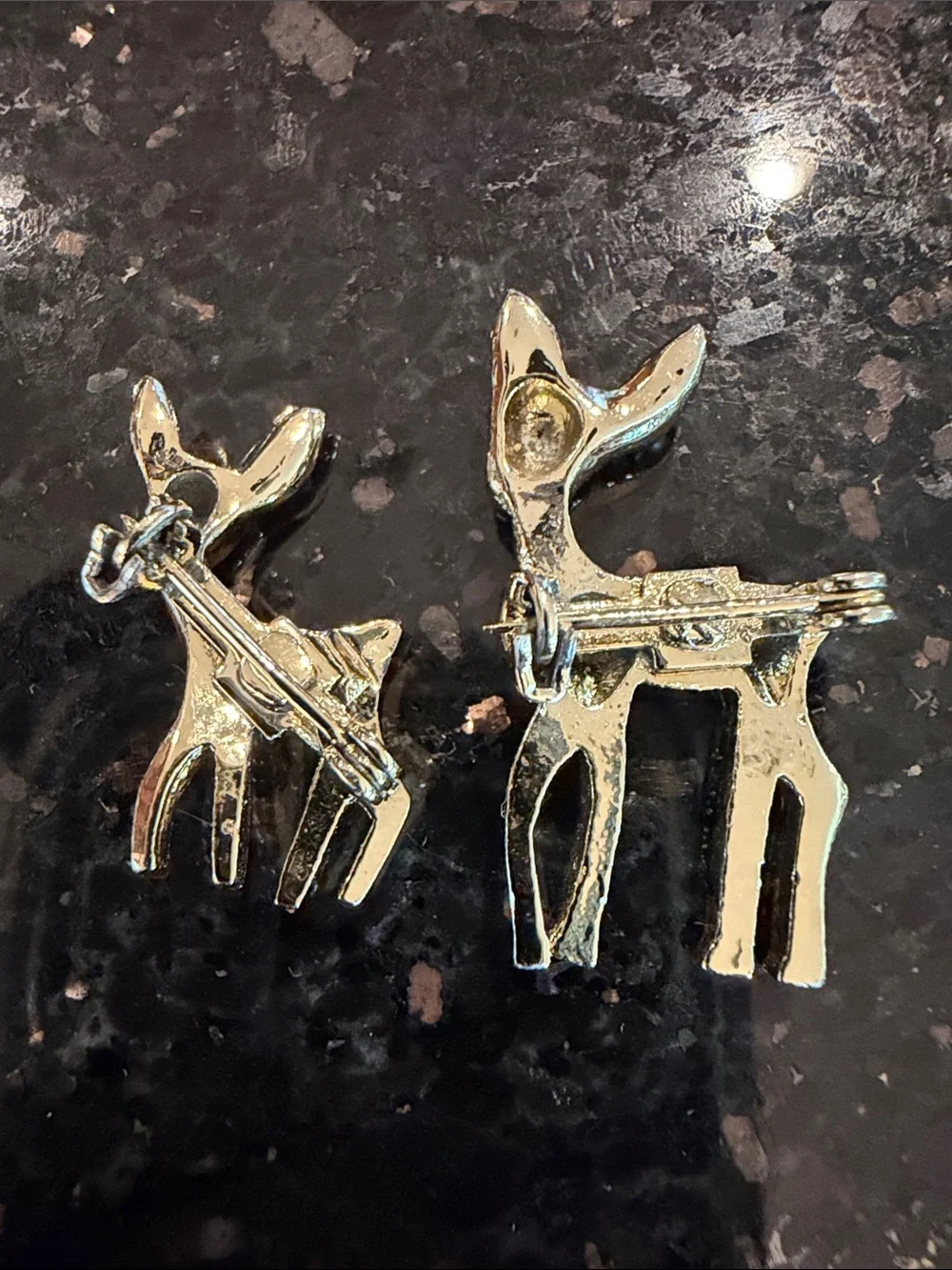 VTG Enamel Deer Fawn Scatter Brooch Pins Set of 2 Gold Tone Holiday Retro Mint